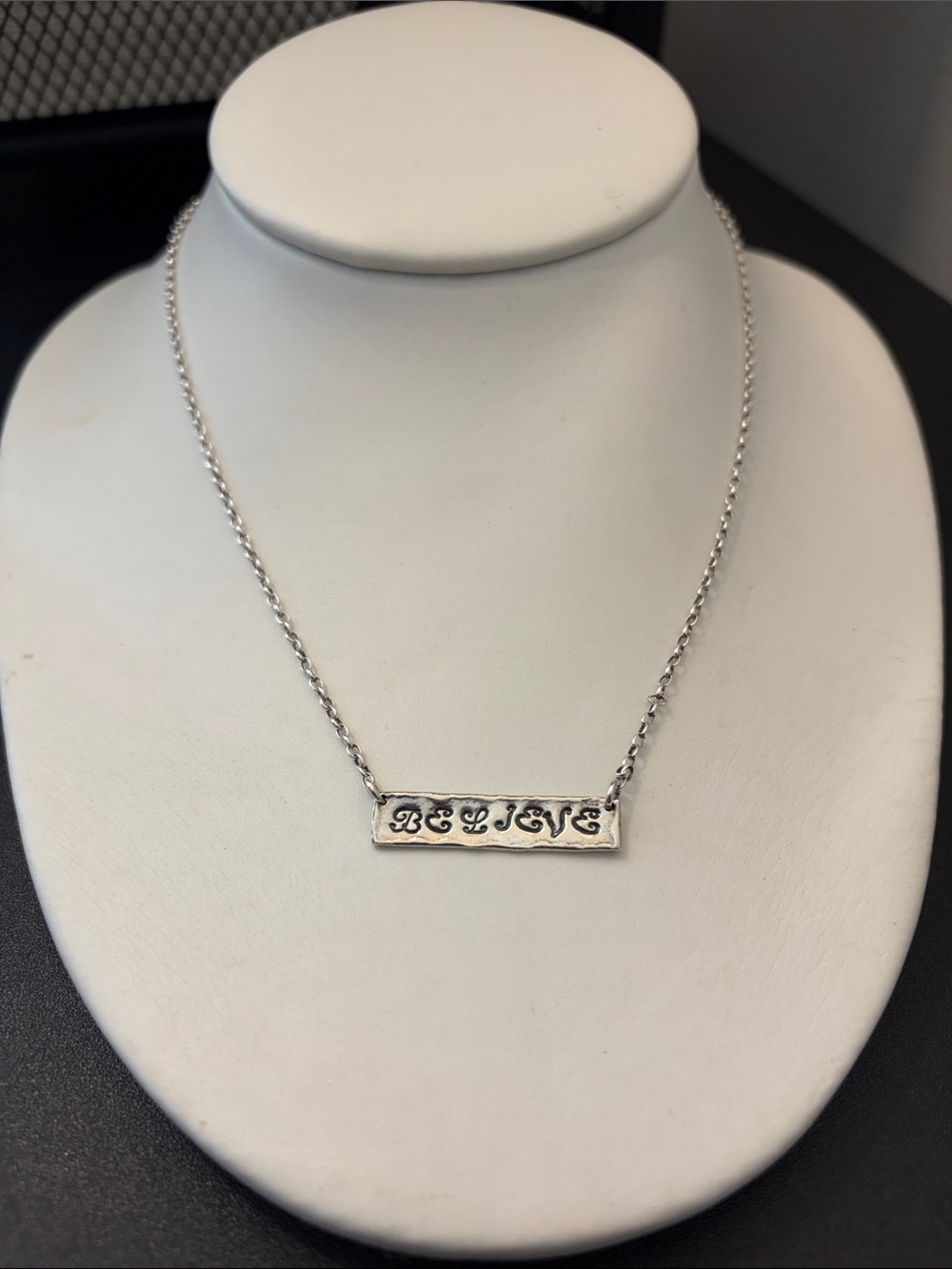 Sterling Silver necklace with plate “Believe” 18”